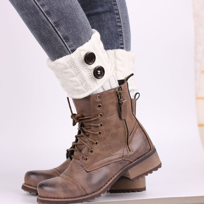 Cable Knit Boot Cuff Leg Warmers with Buttons Women Fashionable Foot Coverings